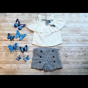 Embroidered Blouse w/ Stripe Shorts